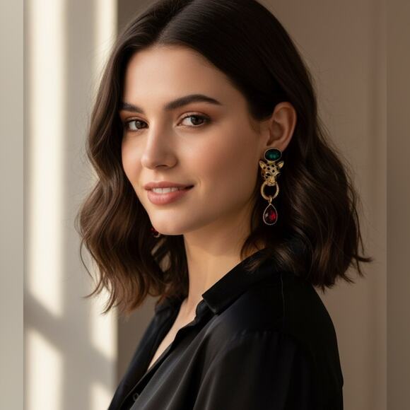 CHIC Goddess Lioness Gold Statement Earrings Drop Dangle - Picture 3 of 6